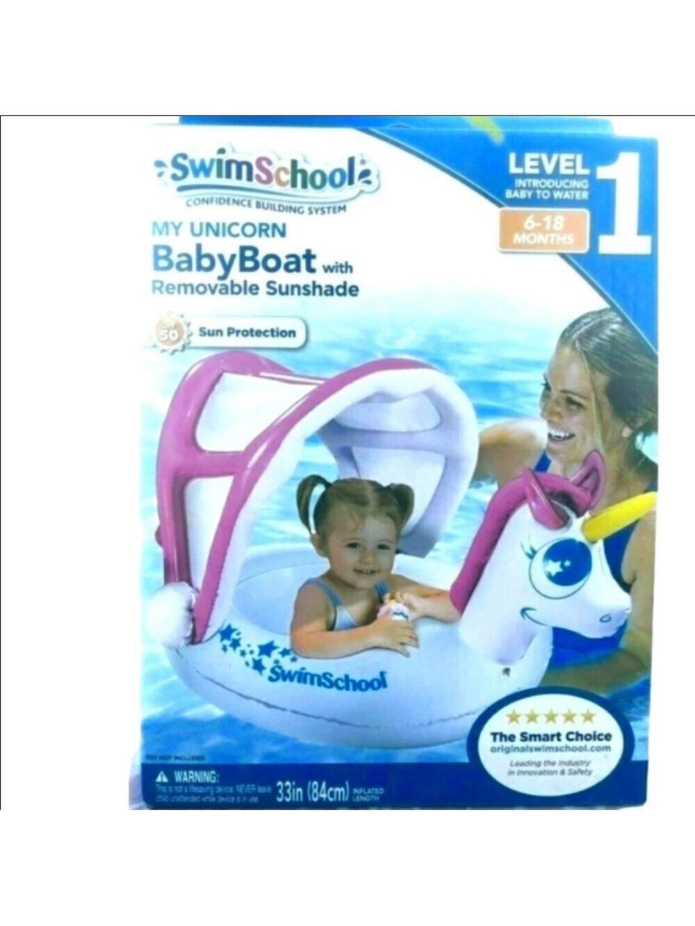 Unicorn Baby Boat Aqua Leisure Swim School Pool Float With Sunshade New In Box
